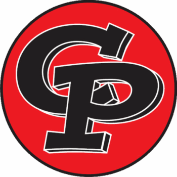 Red circle with overlapping black C and P letters outlined white.