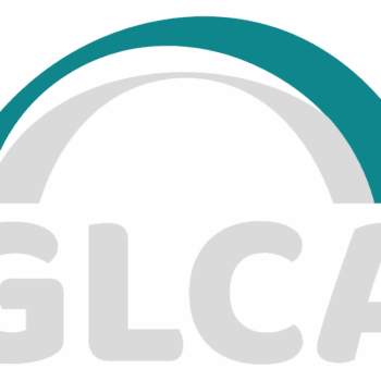 Teal and gray arcs above bold gray “GLCA” on white.