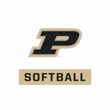 Purdue logo above tan rectangle with “SOFTBALL” in black letters.