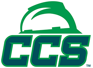 Green and white hard hat above bold green CCS letters.